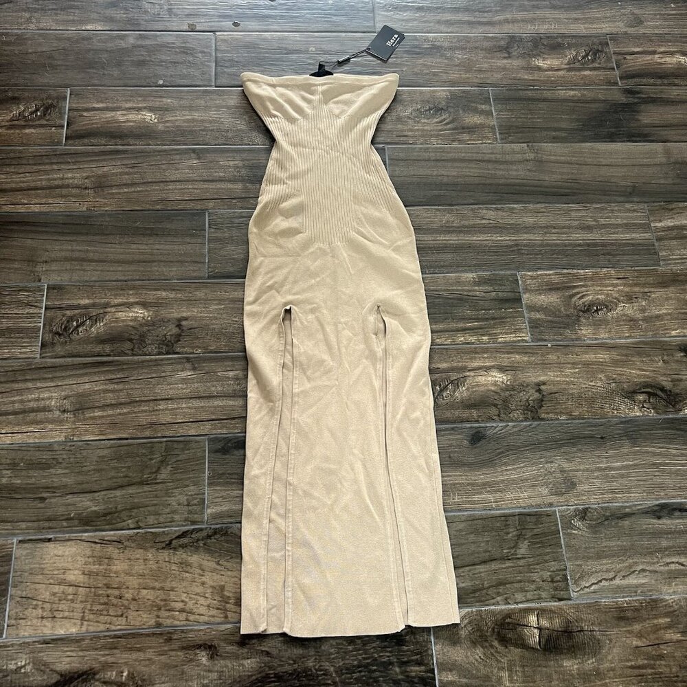hera collection dress Tan Slits Strapless Ribbed Medium NWT (135)